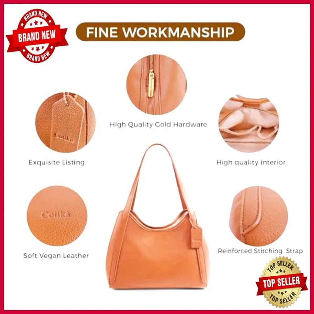 Vegan Leather Hobo Shoulder Bag Tote Medium Size Spacious Purse